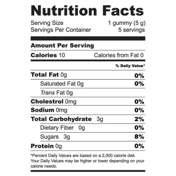 Delta 9 Sativa-Gummies 10mg 5ct-Peach Nutritional Facts