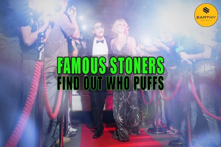 Celebrities walk a red carpet as crowd cheers them in a cloud of cannabis smoke. Famous Stoners: Find Out Who Puffs - Earthy Select