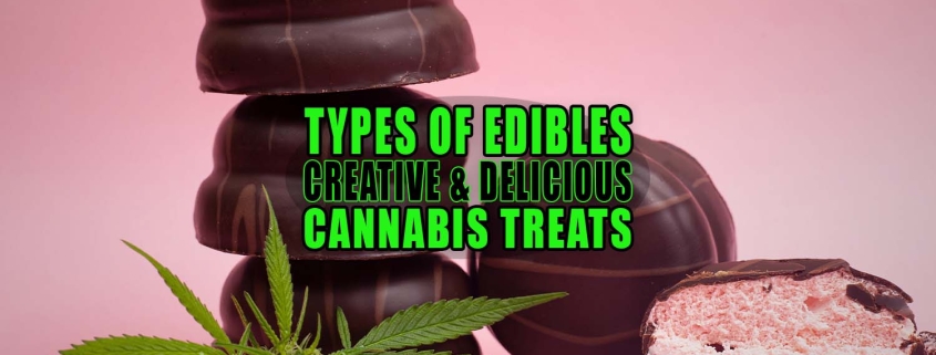 Stack of chocolate weed cookies and a cannabis leaf. One cookie is sliced in half and reveals the inside layers. Types of Edibles: Creative and Delicious Cannabis Treats - Earthy Select